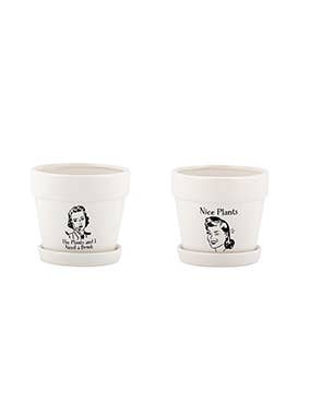 White Planters with Witty Saying Set of 2 Item # 14285 for wholesale by Napco