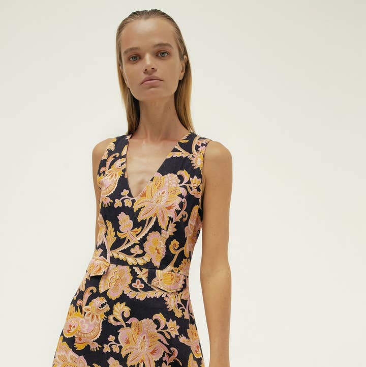 The Little Linen V Neck Mini Dress - Paisley Naga for wholesale on Faire8