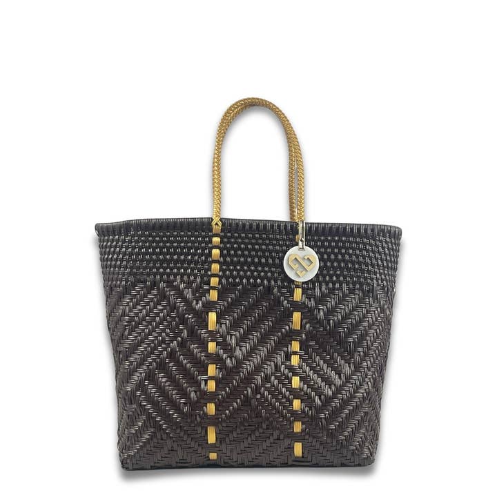 Grand sac fourre-tout en chocolat Glimmer pour la vente par Maria Victoria