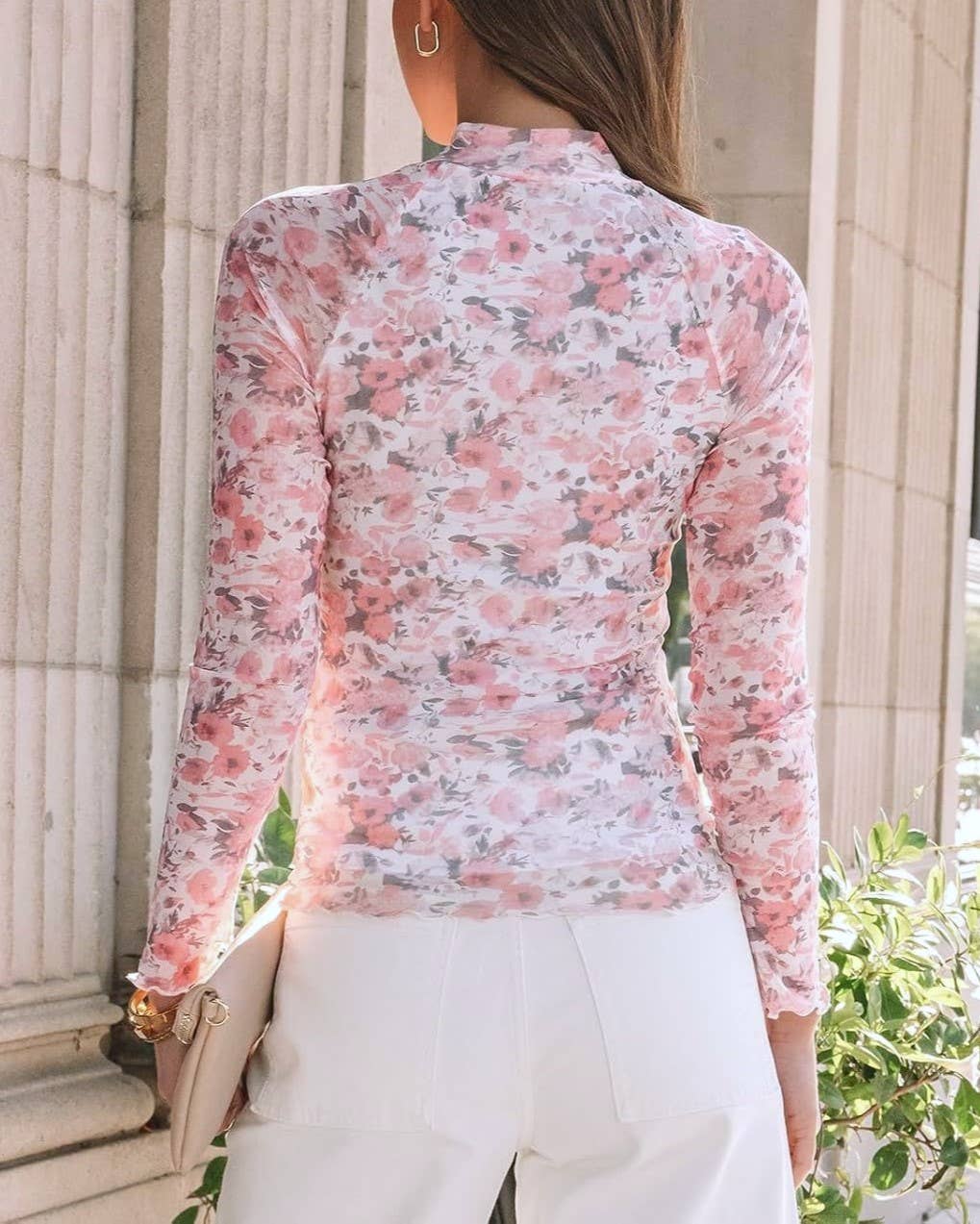 Rosa Clothing - Wholesale Shirt - Women's - Lining High Neck Lace Mesh Print Base Layer Shirt9