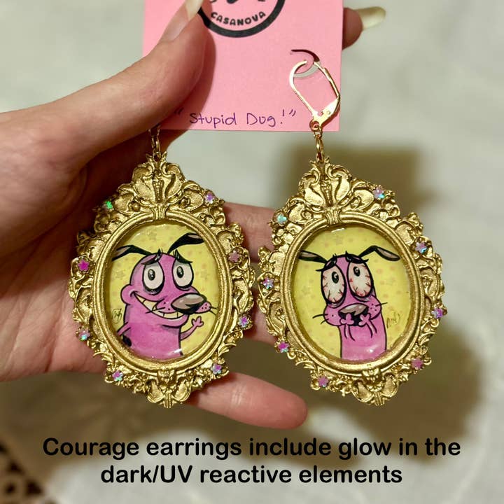 Courage the Cowardly Dog Frame Earrings for wholesale by Okay Casanova Studios LLC