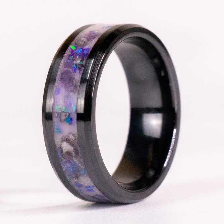 Ametist + Opal Energi - 8mm Svart Keramikring för wholesale av Natural Evolution Design