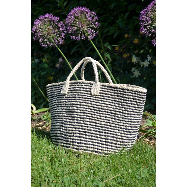 African Modern (formerly Swahili) - Wholesale Tote Bag - Women's - Narrow Stripe Sisal Tote - Black1
