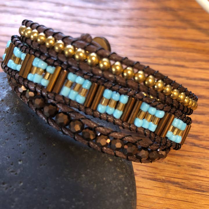 Brown Crystal bead wrap bracelet - handmade wrap bracelet for wholesale by SoulTika