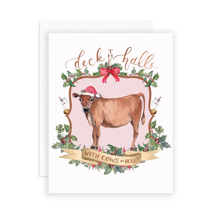 Cami Monet - Wholesale Christmas card - Deck the Halls with Cows of Holly Christmas Greeting Card0