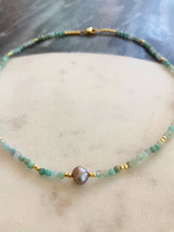 Collar de piedras preciosas de amazonita para venta al por mayor de Designed by Emily Ann
