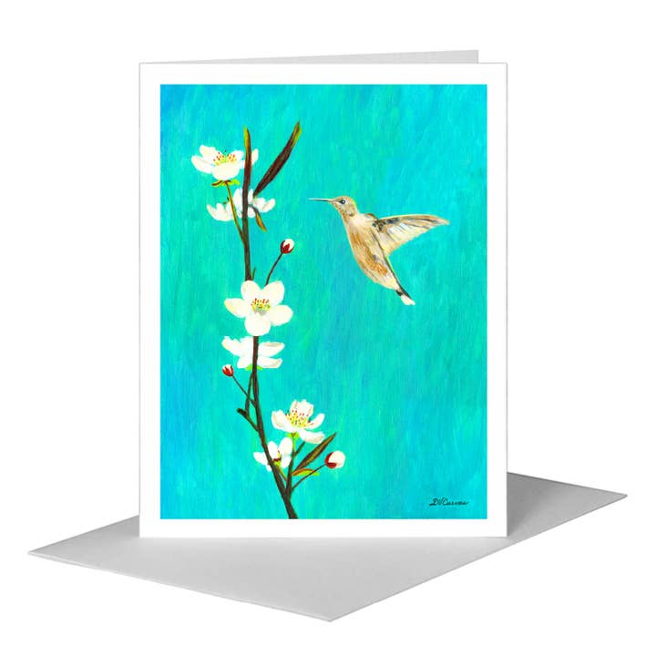 Cerezo Silvestre con Colibrí, Tarjeta de Felicitación (#7758A) para venta al por mayor de Printed Canvas