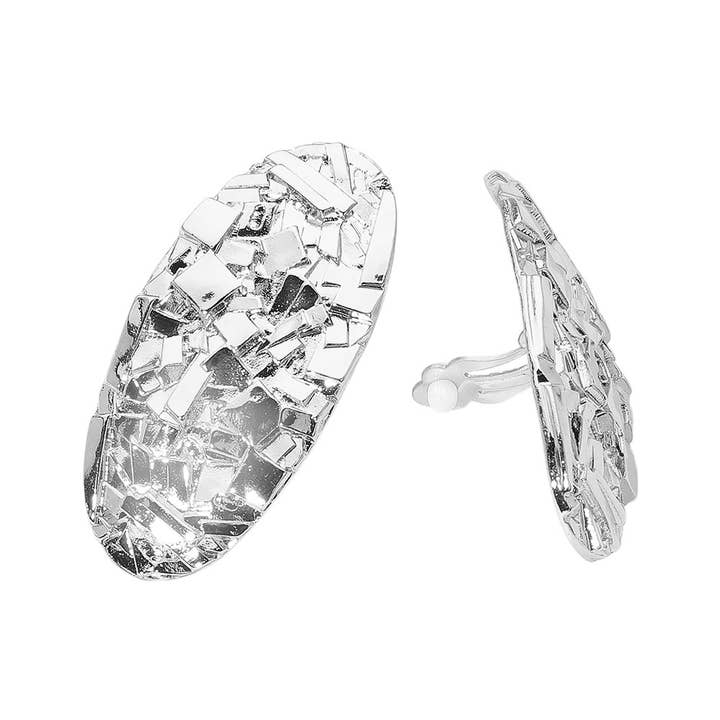 Sensibling Corp. - Wholesale Clip-On Earrings - Textured Metal Long Oval Clip On Earrings