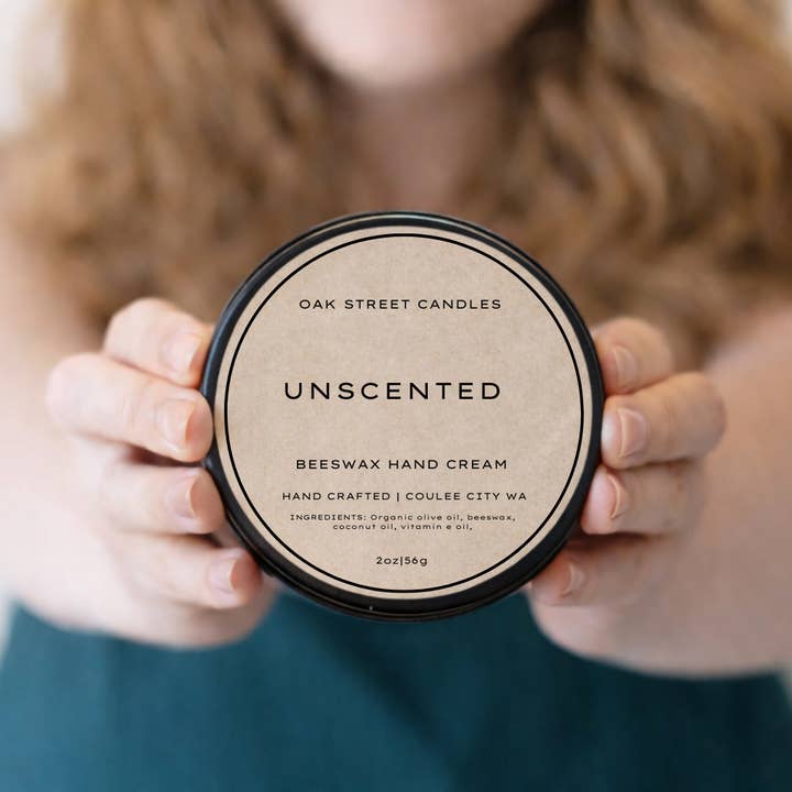 Beeswax Hand Cream - Unscented 2 oz Matte Black Tin for wholesale by Oak Street Candles