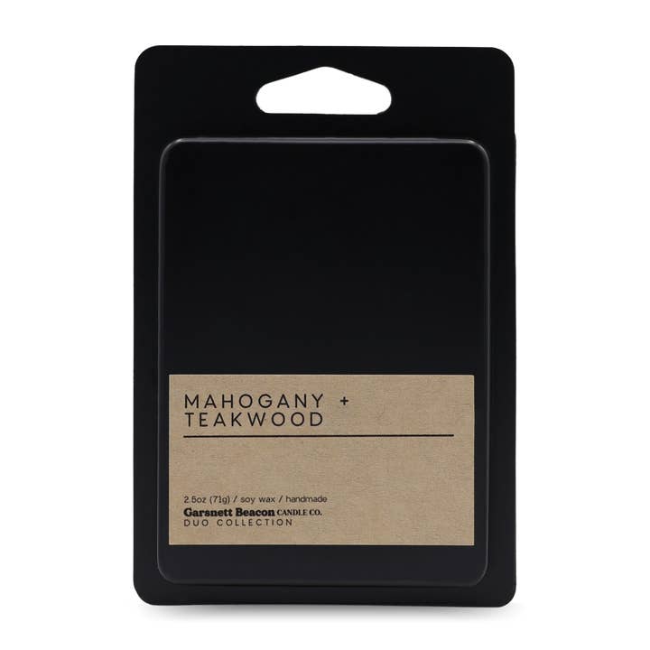 Mahogany + Teakwood Luxury Scented Wax Melt | Duo Collection by Garsnett Beacon for wholesale by Garsnett Beacon Candle Co.