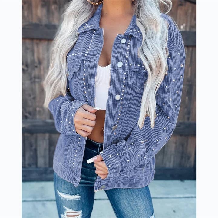 Mirazshoes WholeSale - Wholesale Jacket - Women's - Studded Corduroy Short Jacket2