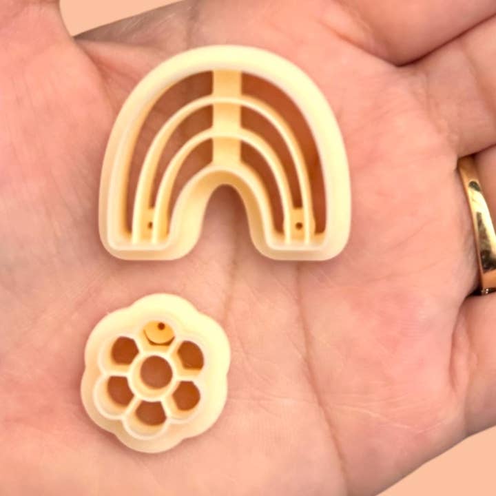 Flower and rainbow polymer clay cutter set for wholesale by Roussell Prints and Demand LLC