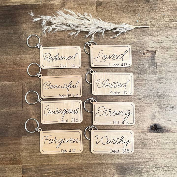 Set of 8 - Inspirational Keychains | Wooden Keychain for wholesale by Krafty Supply