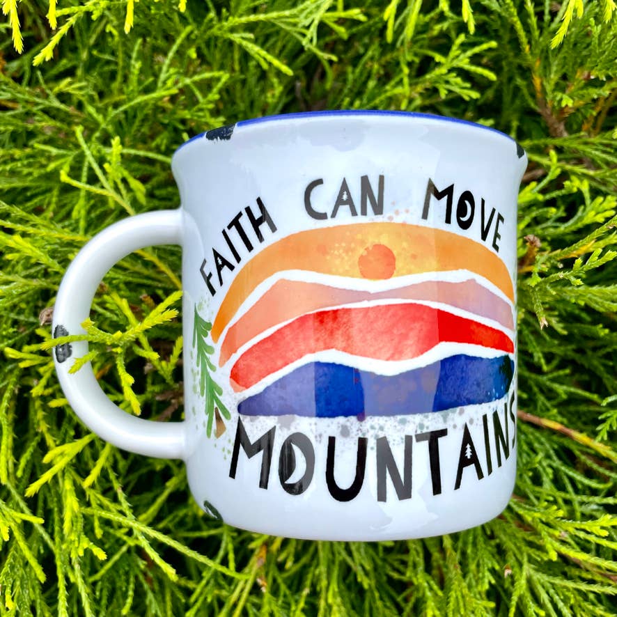 Sweetgum Studio - Wholesale Coffee Mug - Stoneware Distressed Mug with Blue Trim 14 oz.32