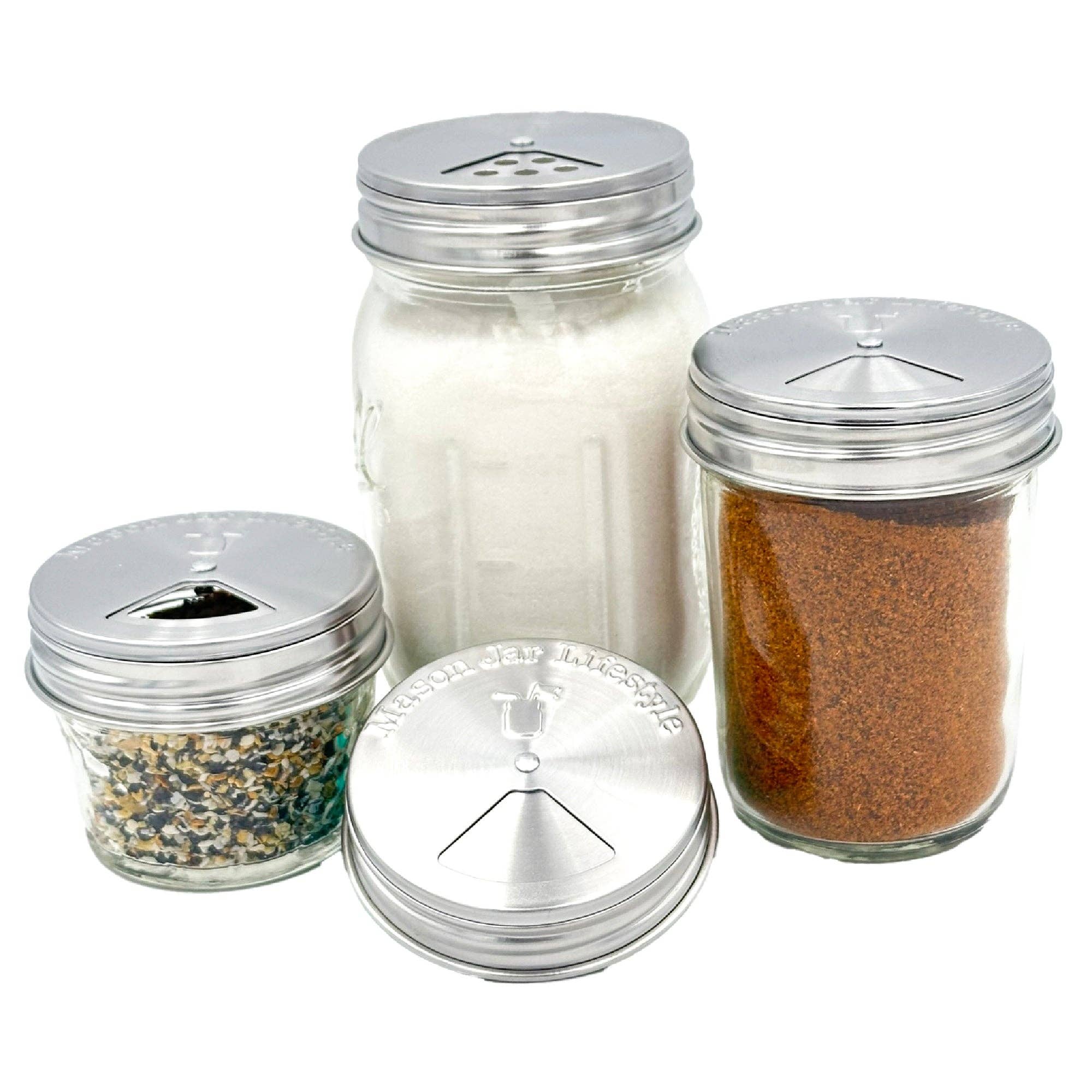 Mason Jar Lifestyle - Wholesale Food Storage Container - 4 Pack Stainless Steel Spice Lids7