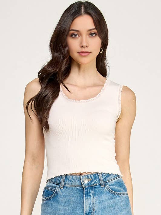 CT79 EDGE LACE RIB CROP TANK TOP for wholesale by MIO WHOLESALE
