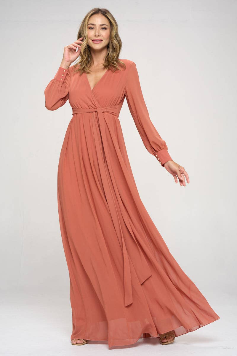 RICARICA INC. - Vendita all'ingrosso Vestito - Donna - 9011SO-ABITO LUNGO IN CHIFFON A MANICA LUNGA TINTA UNITA 23