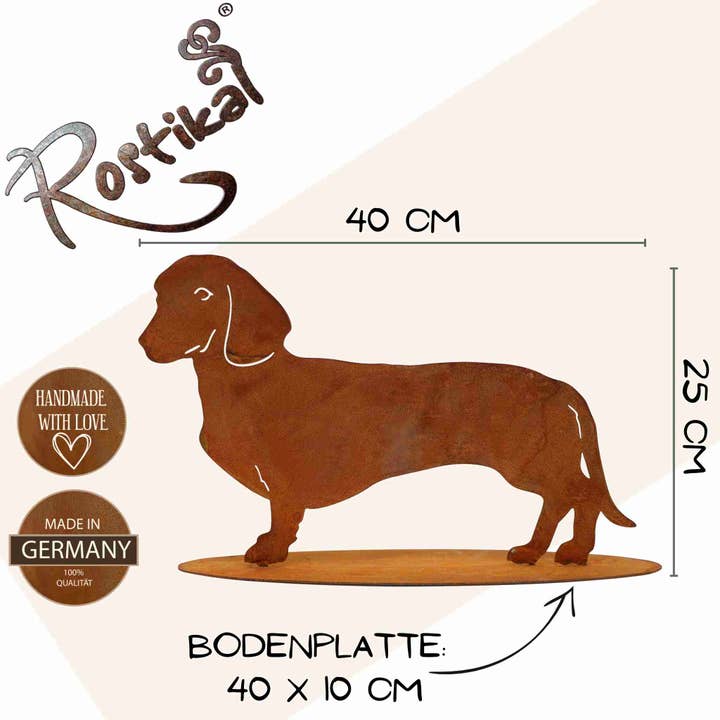 Rostikal - Wholesale Decoratief beeldje - Edelrost decoratieve hondenfiguur teckel Waldi | metalen dierenfiguur