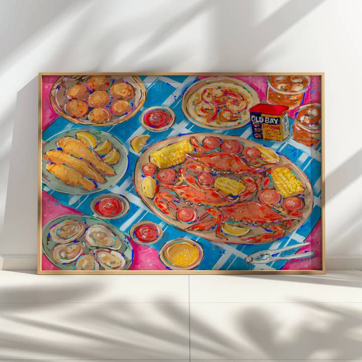 Skaldjursmiddag Konst, Maximalistisk Konst, Dopamindekor, Kustfisk Nautisk Strandkonst Väggaffisch för wholesale av Audra Style