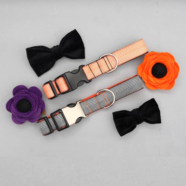Halloween Herringbone Dog Collar for wholesale by Mimi Green