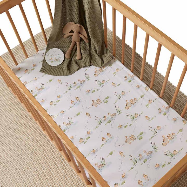 Duck Pond Organic Fitted Cot Sheet for wholesale by Snuggle Hunny
