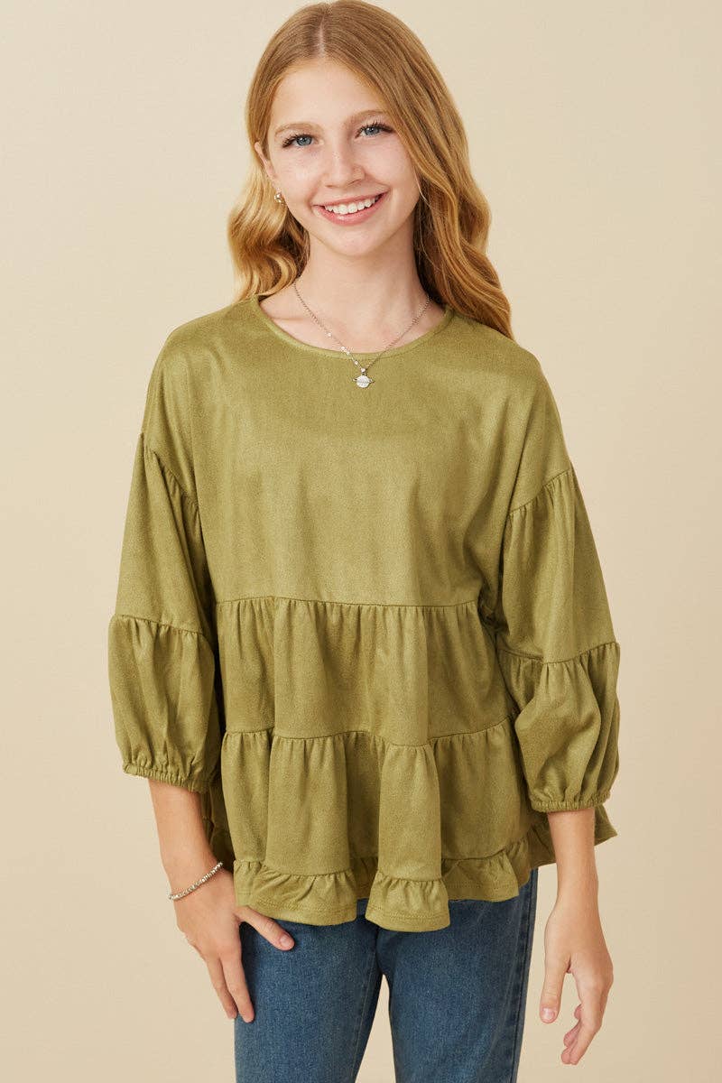 Hayden LA - Vendita all'ingrosso Maglietta - Bambini - Top vegano da ragazza con maniche a sbuffo a strati in pelle scamosciata12