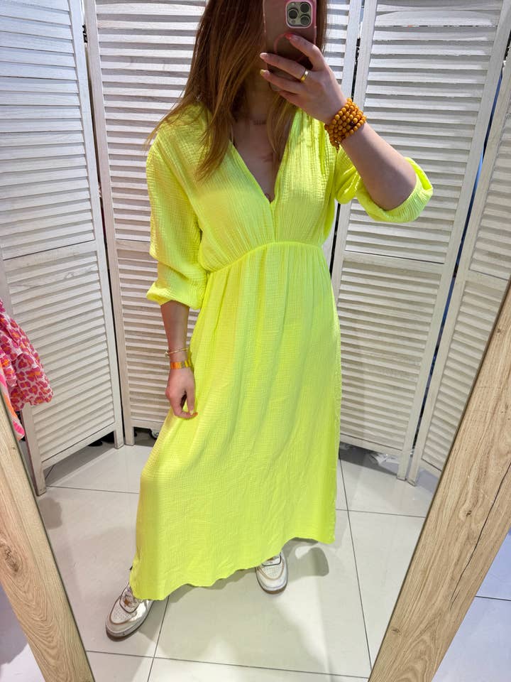Long dress with 3/4 sleeves - A1021fluo for wholesale by VICTORIA&ISAAC
