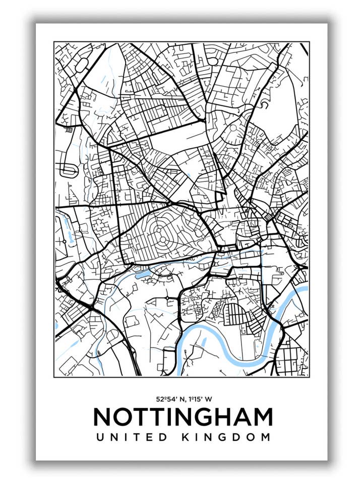 Map of Nottingham United Kingdom for wholesale by Stanley Print House