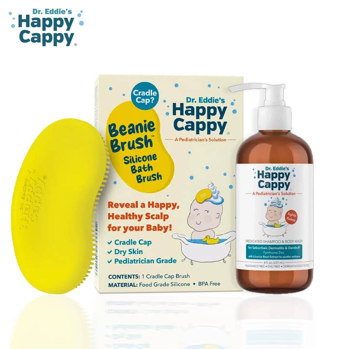 Happy Cappy - Wholesale Baby Bath Set - Kids & Baby - Happy Cappy Cradle Cap Shampoo & Body Wash + Silicone Brush1