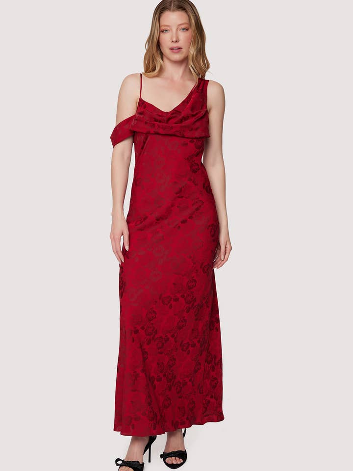 Rouge Vine Maxi Dress - Red Satin Jacquard Occasional for wholesale by Lost + Wander
