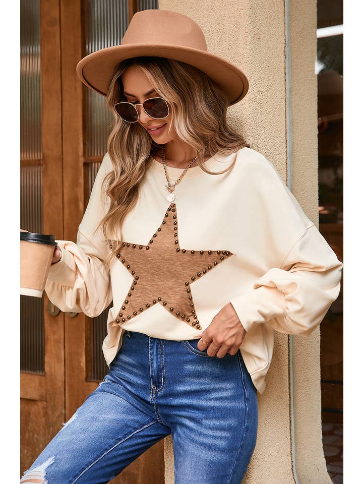 Little Daisy Closet - Wholesale Knit Top - Women's - LDC Studded Star Graphic Oversized Top