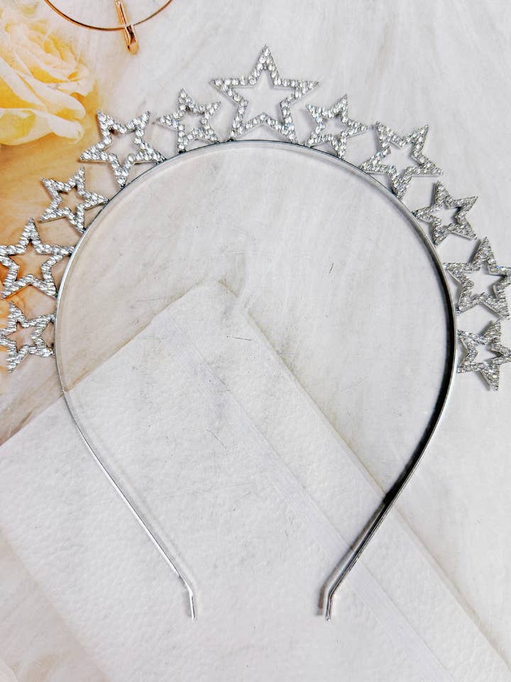 Stars Headband, Girls Silver headpiece, Costume headdress for wholesale by Happy Dream Gifts