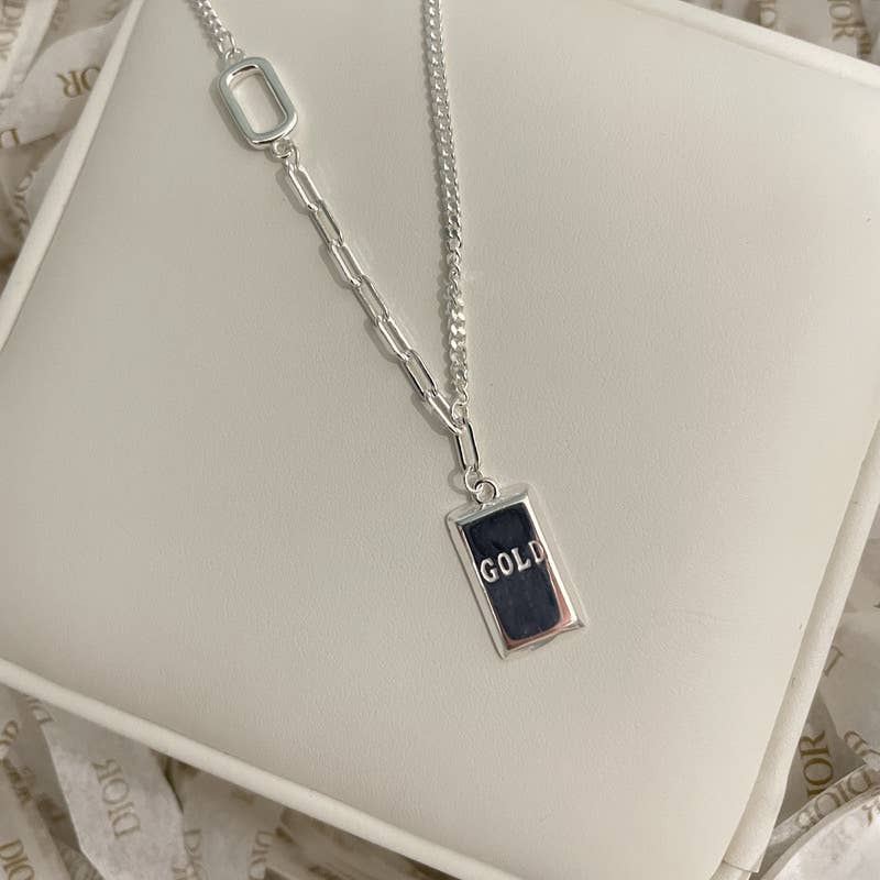 Ladylande - Wholesale Pendant/Charm Necklace - Silver Luxe Bar Pendant Necklace  engraved "Wealth & power3