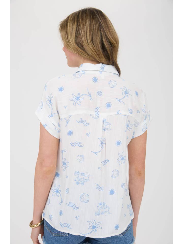 MINE - Wholesale Blouse - Women's - SUMMER PRINT COLLARED SHORT SLEEVE SHIRT