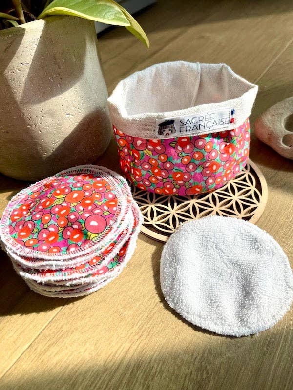 Abschminkpads im 15er-Pack + runder Korb für den Großhandel von Sacrée Française