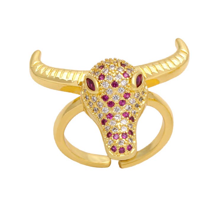 Ole - Wholesale Cocktail/Statement Ring - Bull Head Cubic Zirconia Rings R24335