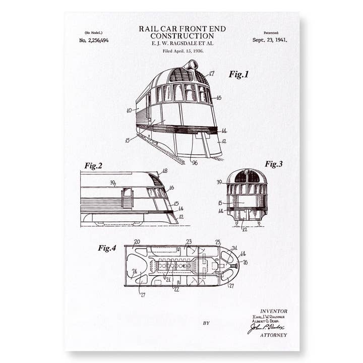 PATENT AF JERNBANE BIL FRONTEND KONSTRUKTION (1941): 2xPRINTS for engroshandel hos Ezen Trade