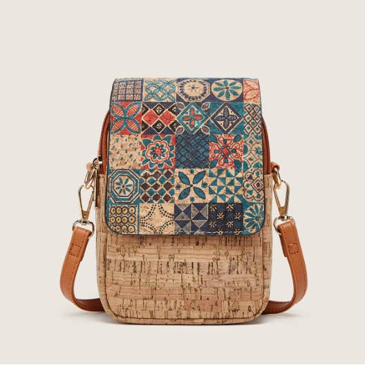 Whisper Mint - Wholesale Crossbody Bag - Women's - Bohemian Cork & Leather Paper Phone Bag| Crossbody Bag