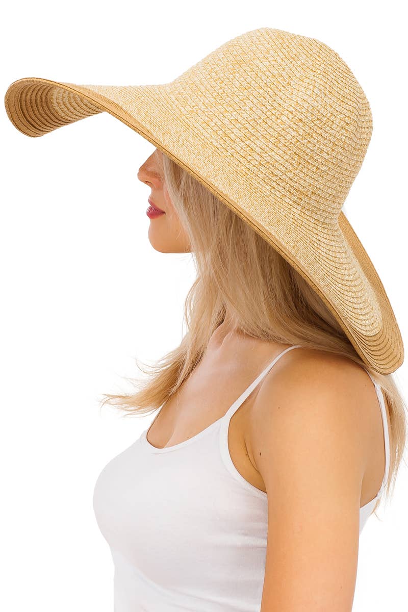 Cap Zone - Wholesale Straw Hat - Women's - Mixed Natural Stripe Trim Wide Floppy Sun Hat11