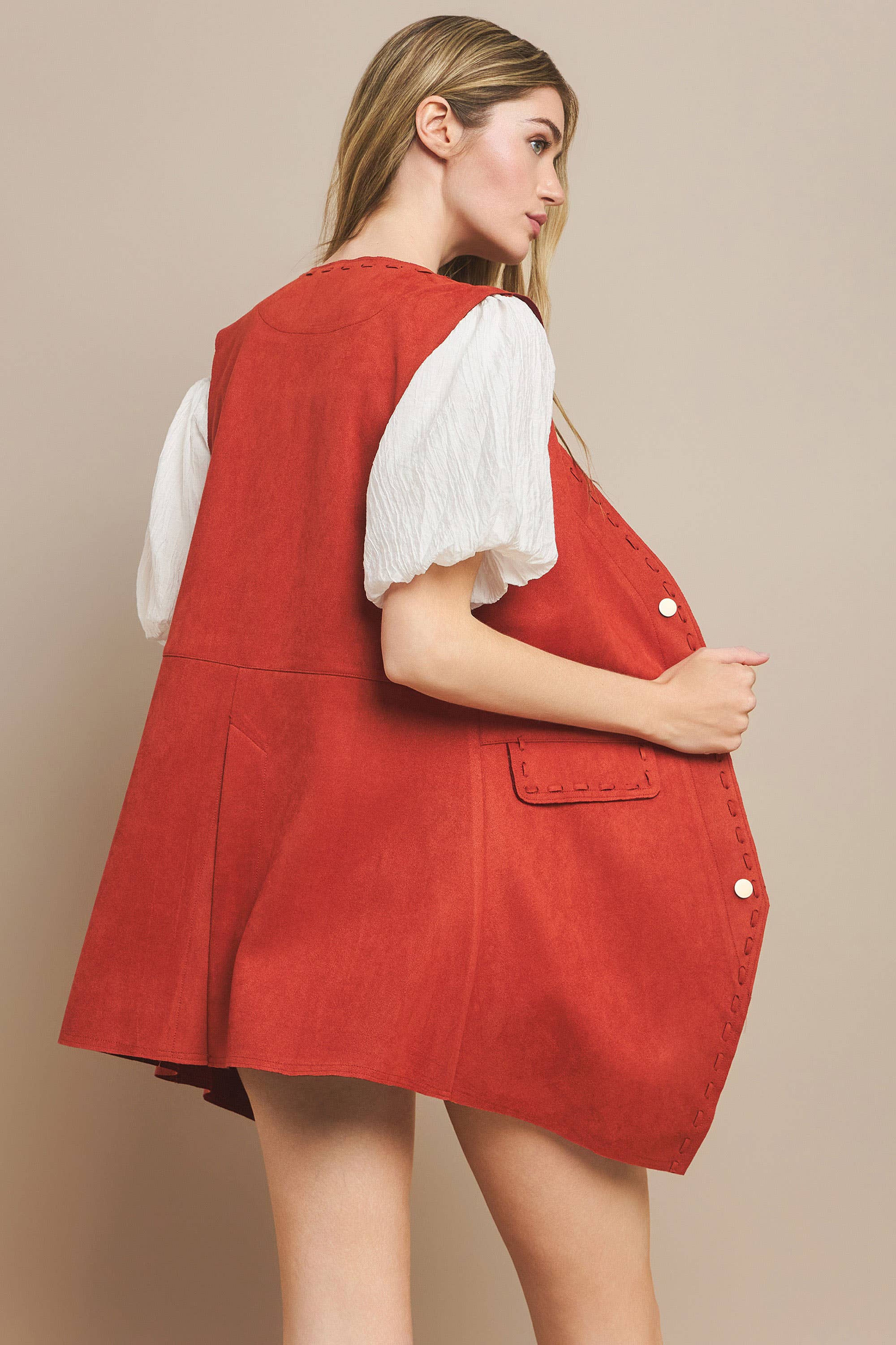WISTERIA LANE - Wholesale Outerwear Vest - Women's - SUEDE MIDI VEST - RUST 6432JIA  6