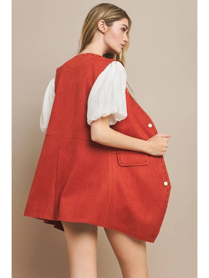 WISTERIA LANE - Wholesale Outerwear Vest - Women's - SUEDE MIDI VEST - RUST 6432JIA 6