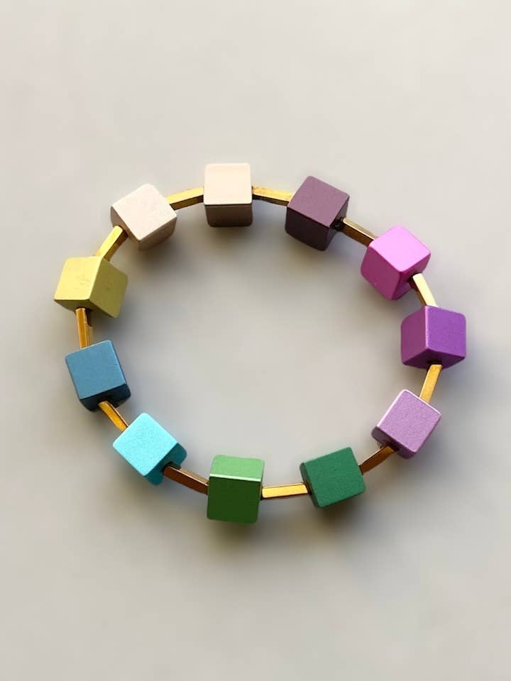 Aluminum Hematite Cube bracelets for wholesale by Trecy Bleich