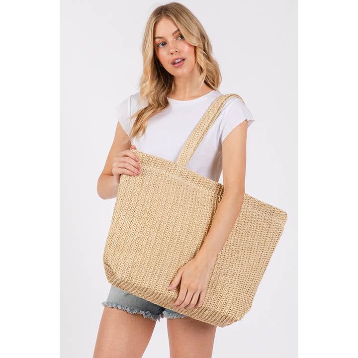 Hana - Wholesale Tote Bag - Women's - Solid Color Crochet Summer Straw Tote Bag59
