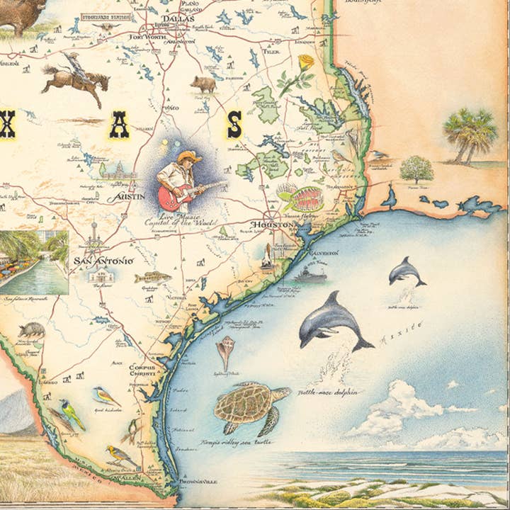 XPLORER MAPS - Vente Cartes postales - Carte postale en bois Texas State Map1