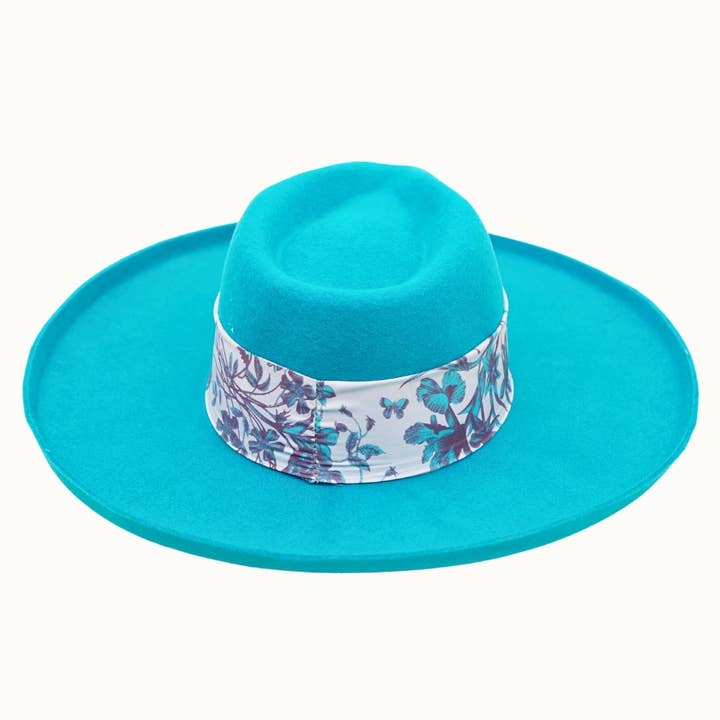 Olive & Pique - Wholesale Fedora - Women's - Banded 100% Wool Felt Pencil Brim Rancher Hat, Teal2