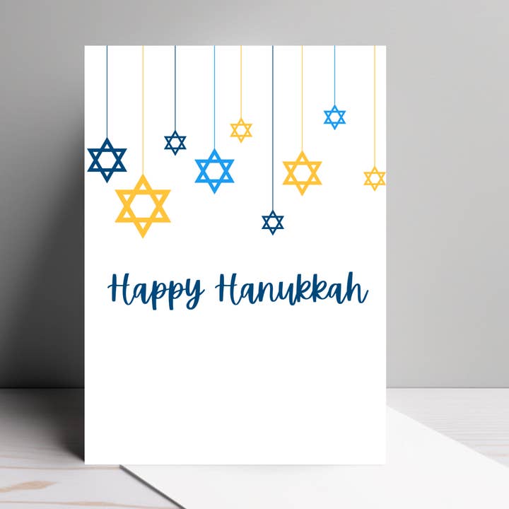 Happy Hanukkah Card | Blue and Gold Star Design for wholesale by By Megan
