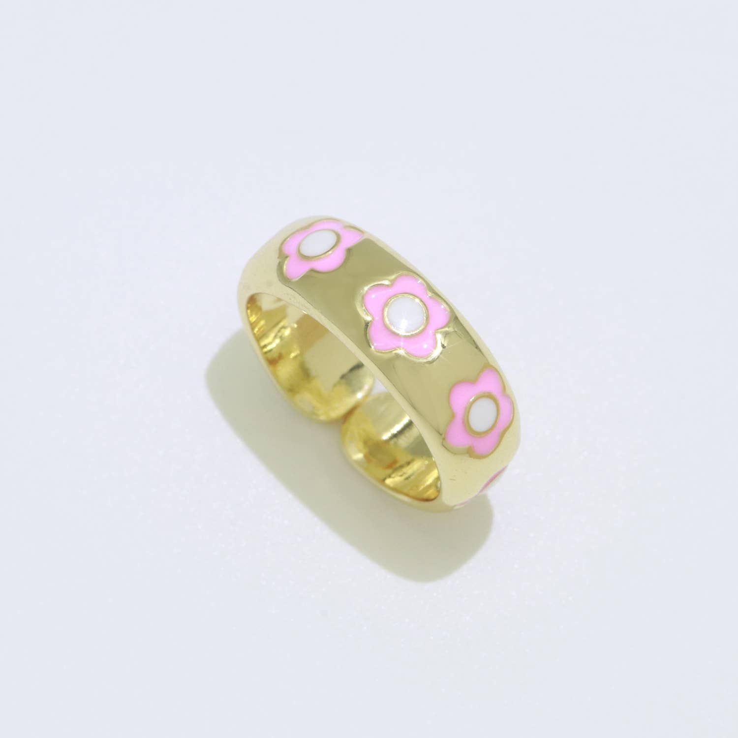 Aim Eternal - Wholesale Band/Stacked Ring - Gold Daisy Enamel Open Adjustable Ring Stackable Midi Ring3