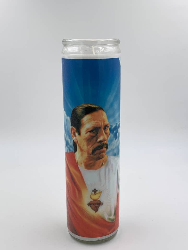 Danny Trejo Prayer Candle for wholesale by Rustbelt Cooperative