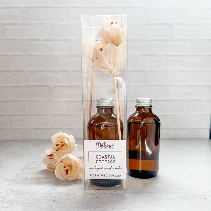 MillTown Bath & Candle Company - Wholesale Reed Diffuser - Coastal Cottage Floral Reed Diffuser | Long-Lasting Scent | Clean & Flameless Fragrance