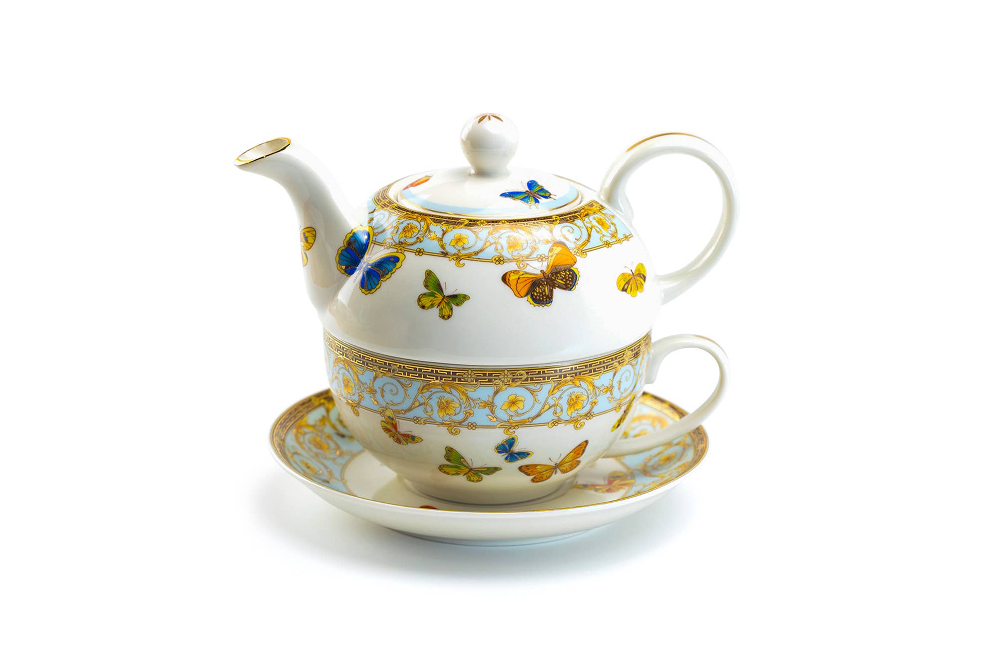 Grace Teaware - Wholesale Tea Set - Butterflies with Blue Ornament Fine Porcelain Tea For One Set1
